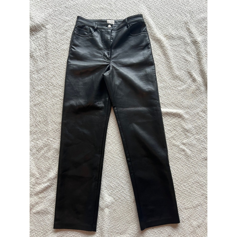 Wilfred Aritzia Melina Black Faux Leather Straight Leg Pants High Rise Size 6